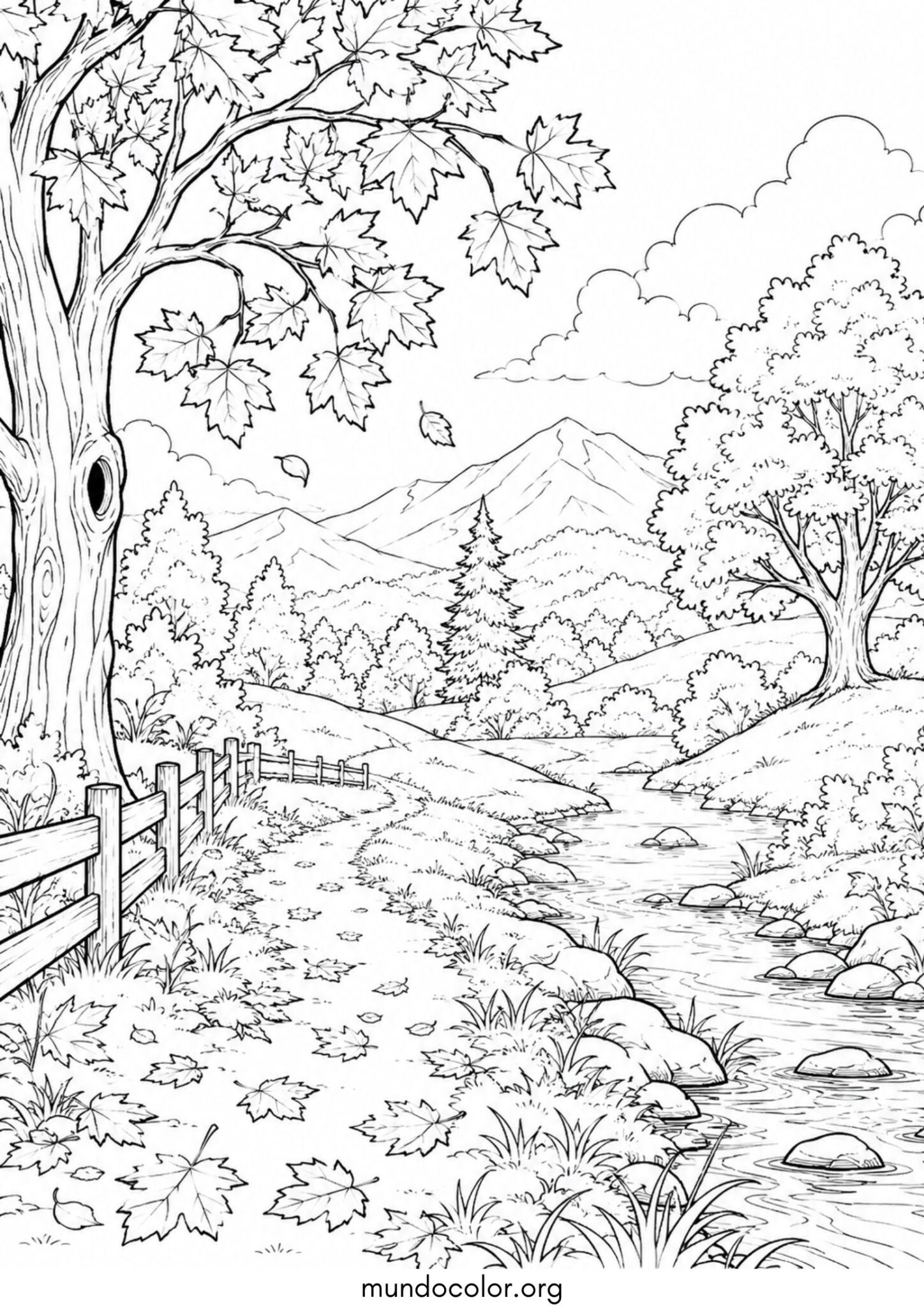 Dibujo de Paisaje de otoño para imprimir Dibujo de Paisaje de otoño para colorear