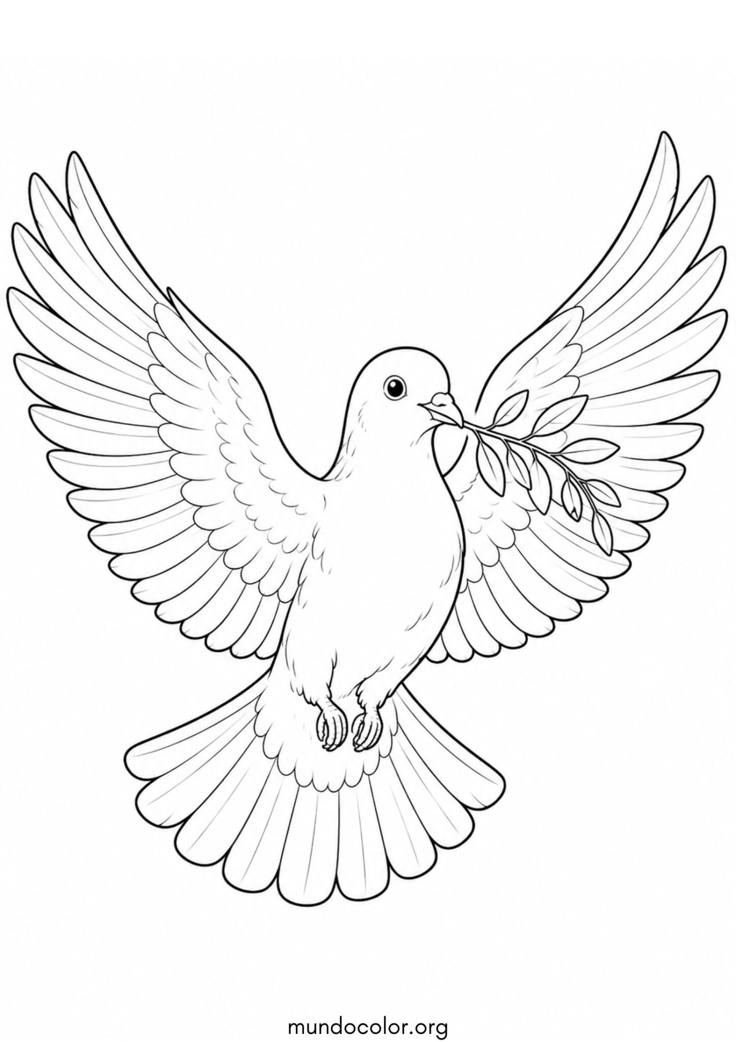 Dibujo de Paloma de la paz con rama de olivo para colorear