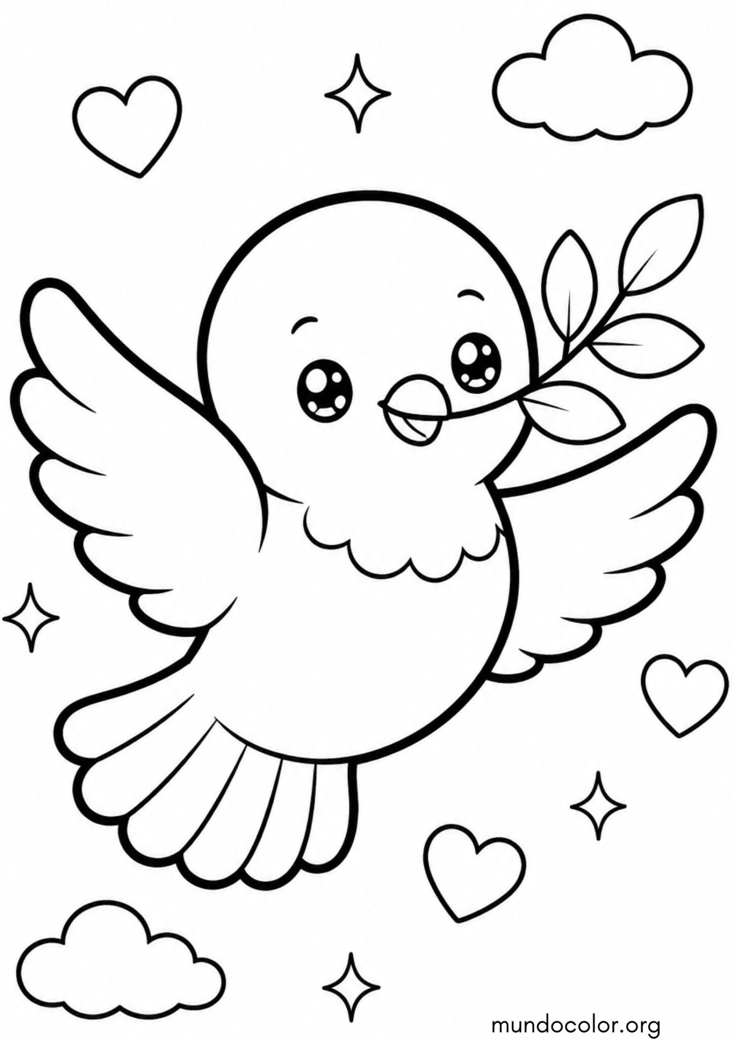 Dibujo de Paloma de la paz kawaii muy tierna para colorear