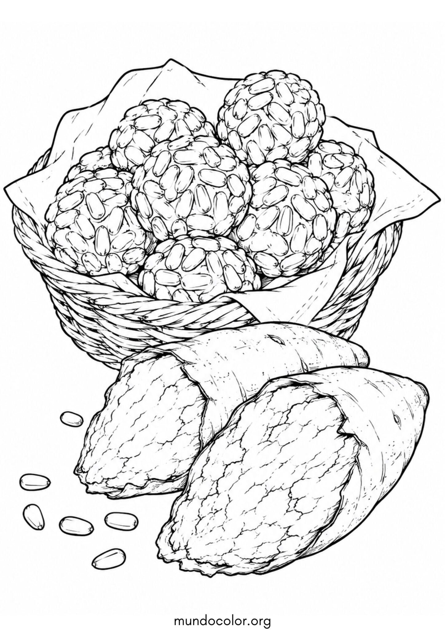 Dibujo de Panallets y boniatos asados para la Castañada para colorear