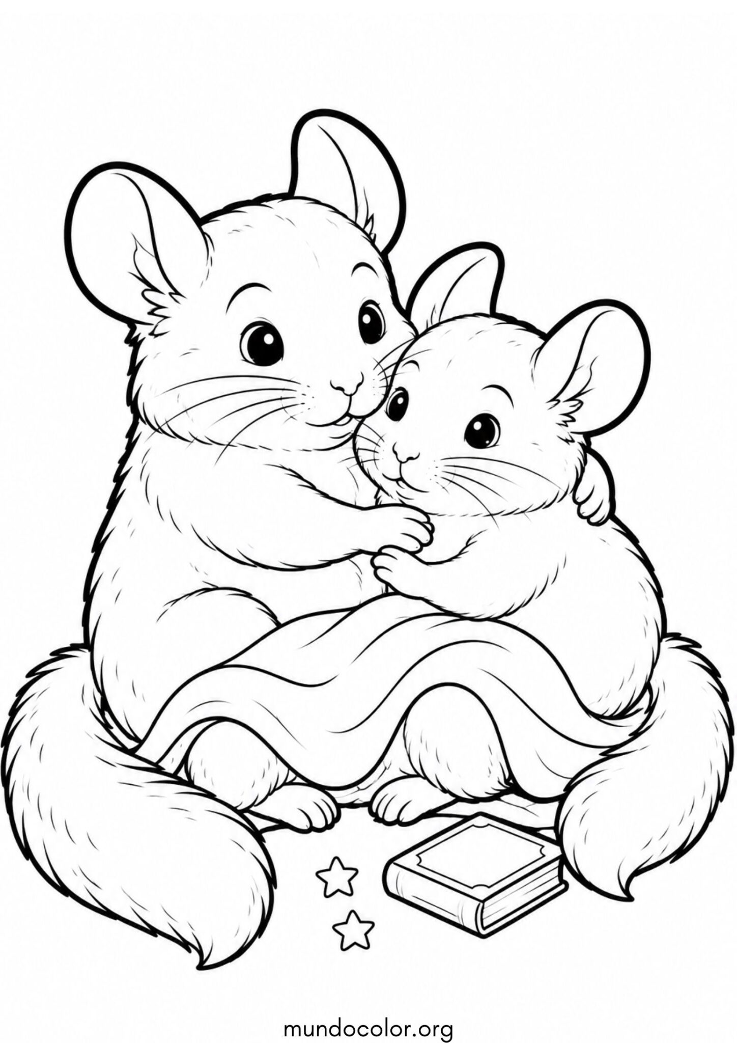 Dibujo de Pareja de chinchillas abrazadas para colorear