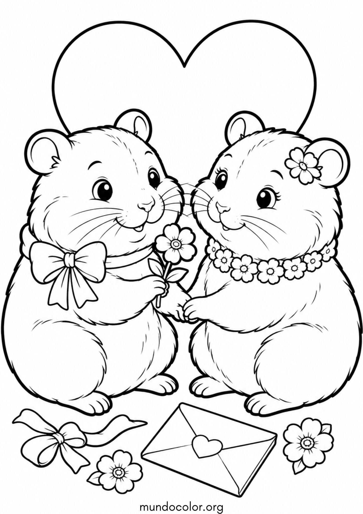 Dibujo de Pareja de hámsteres enamorados para colorear