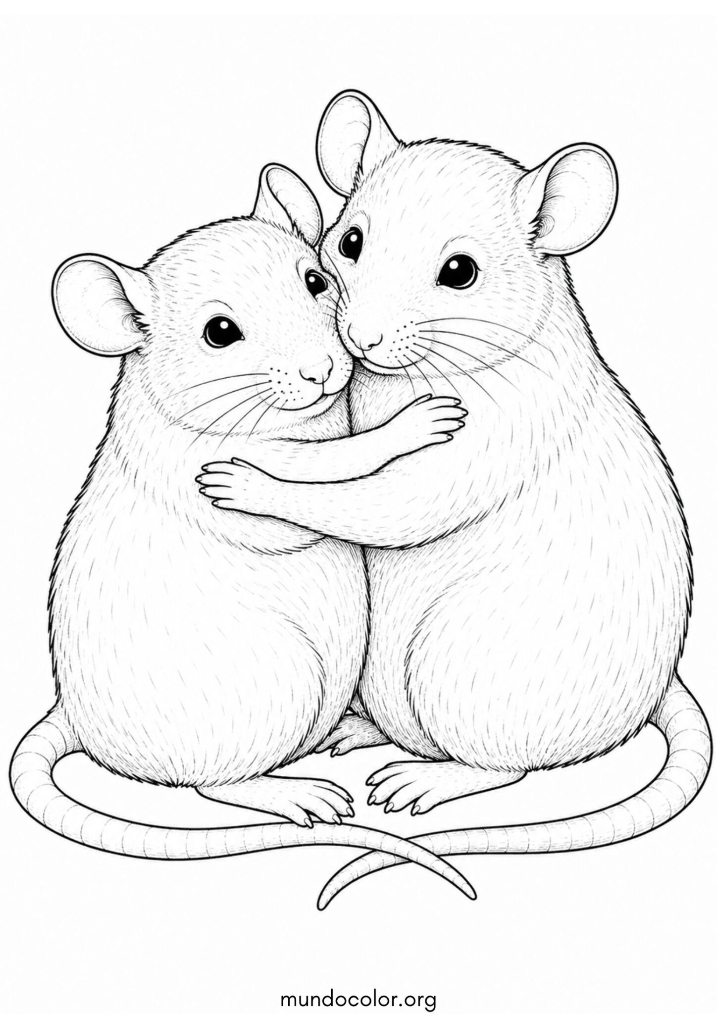 Dibujo de Pareja de ratas domésticas abrazadas para colorear