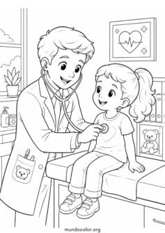 Día Mundial de la Salud – Pediatra revisando a un niño con un estetoscopio amigable