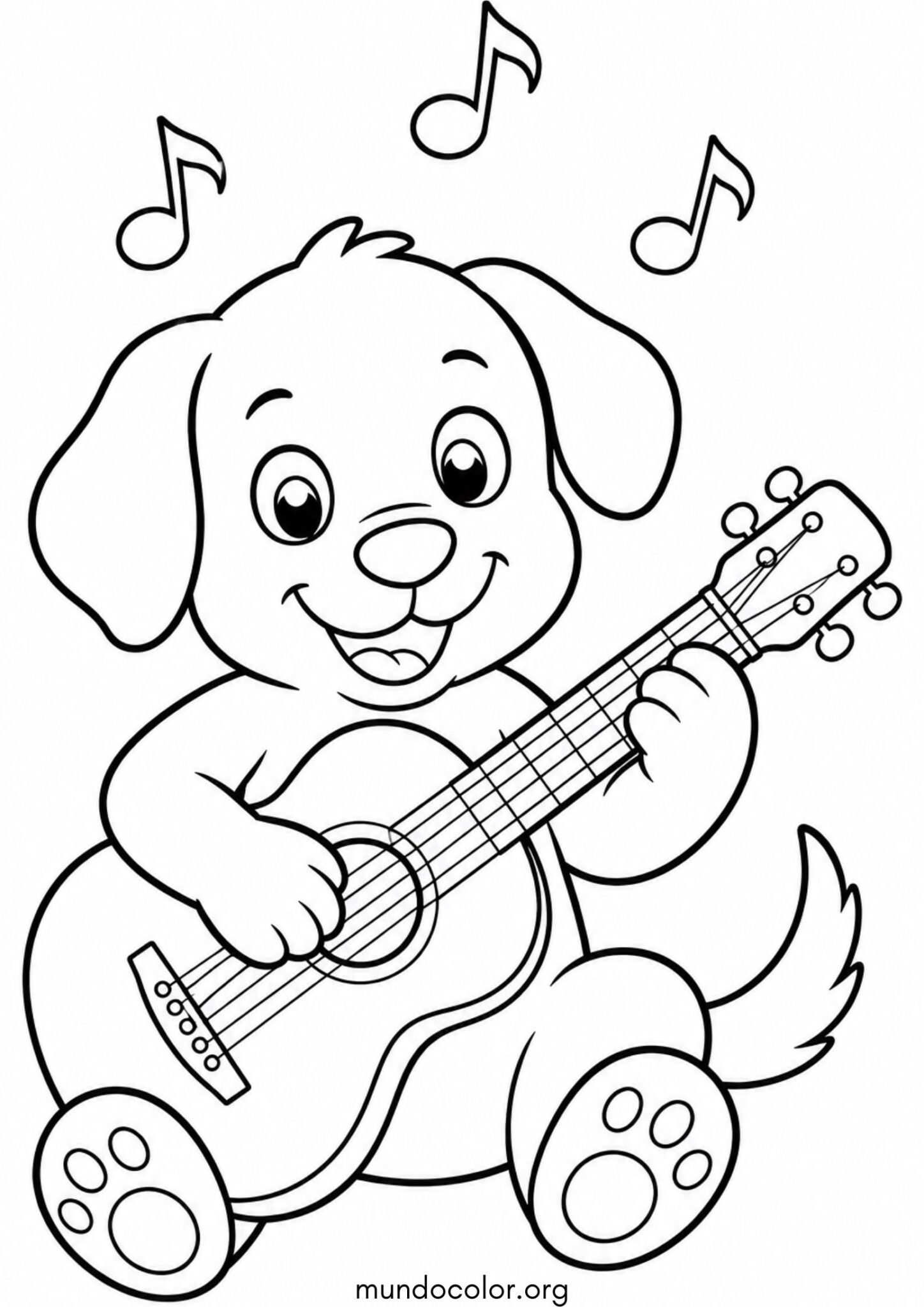 Dibujo de Día de la Música – Perrito tocando la guitarra acústica para colorear