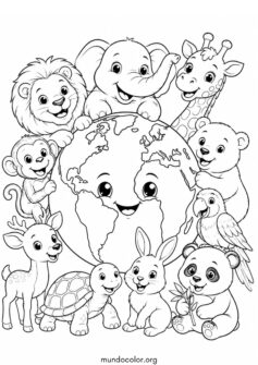 Día Mundial de los Animales – Planeta Tierra rodeado de animales felices