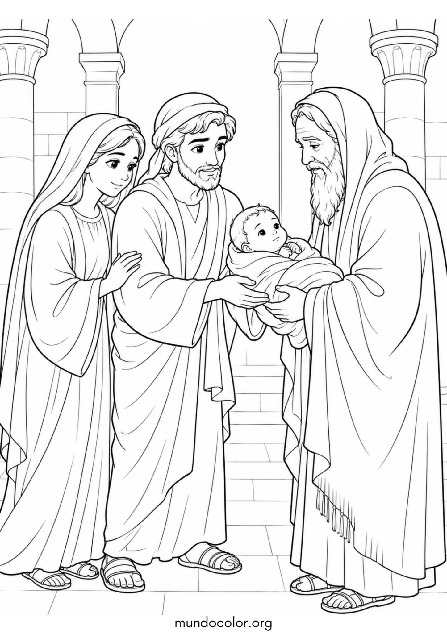 Dibujo de Día de la Candelaria y Tamales – Presentación del Niño Jesús en el Templo de Jerusalén para colorear