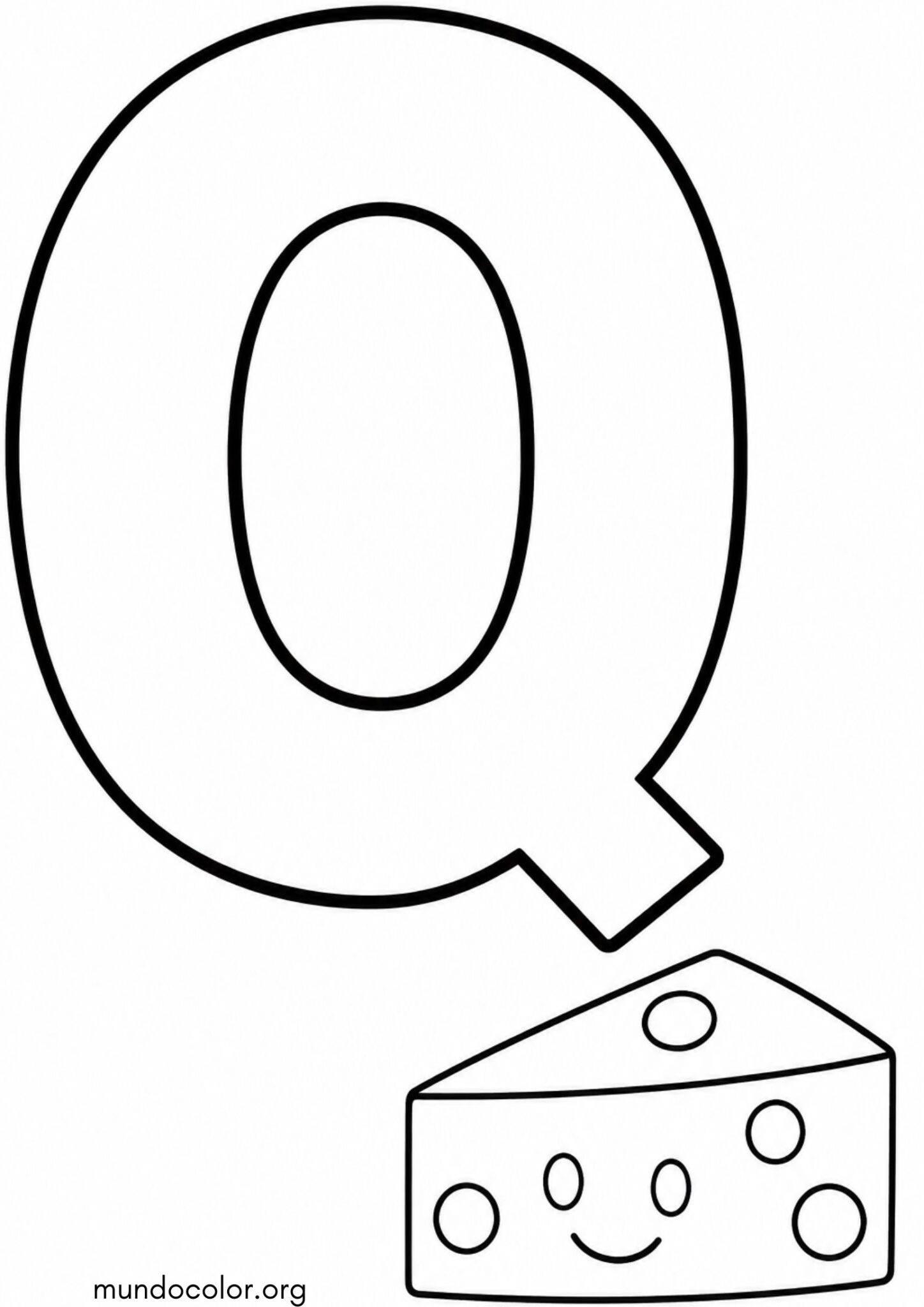 Dibujo de Q — Queso (Letras del alfabeto español) para colorear