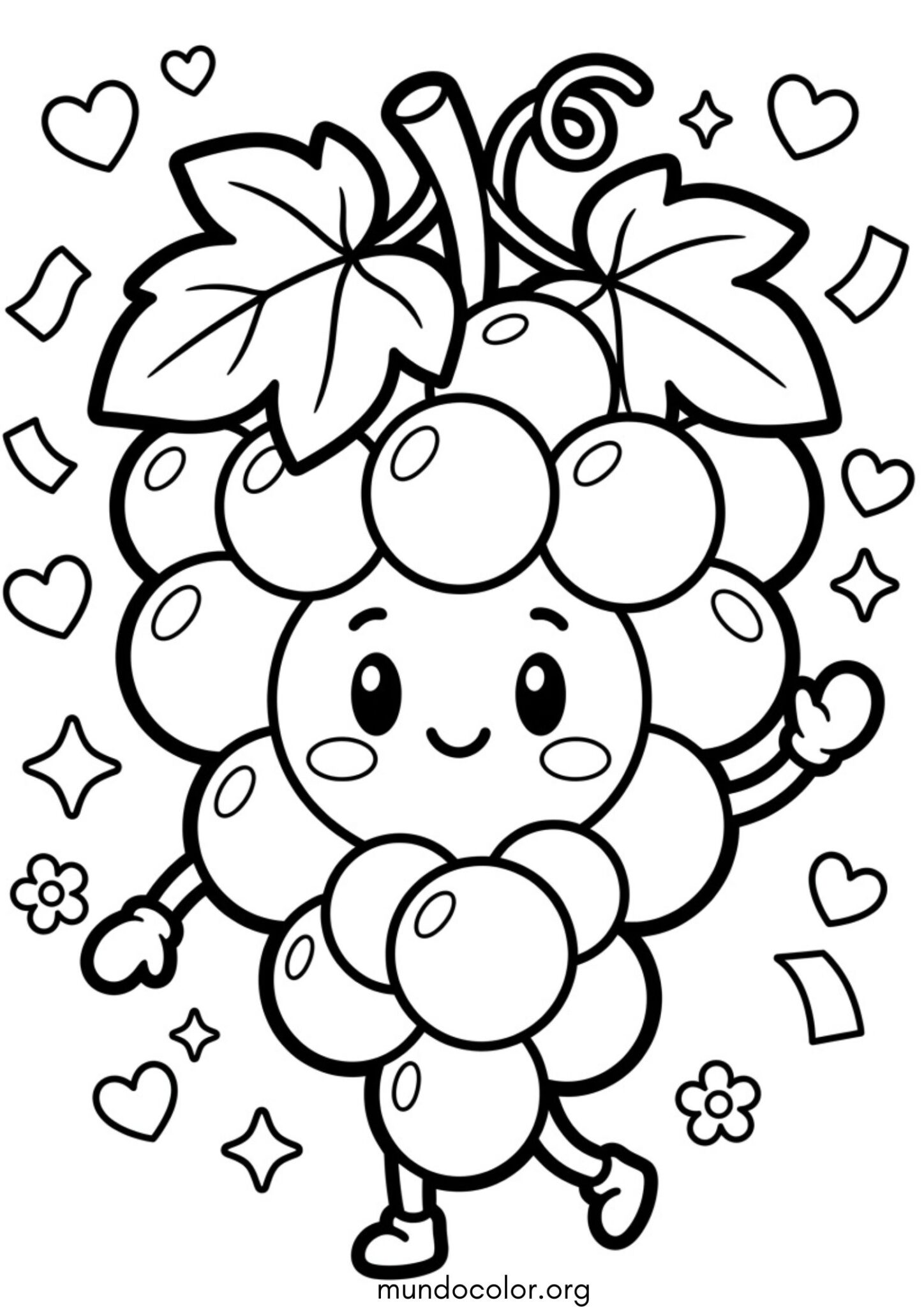 Dibujo de Fiesta de la Vendimia – Racimo de uvas kawaii sonriente para colorear