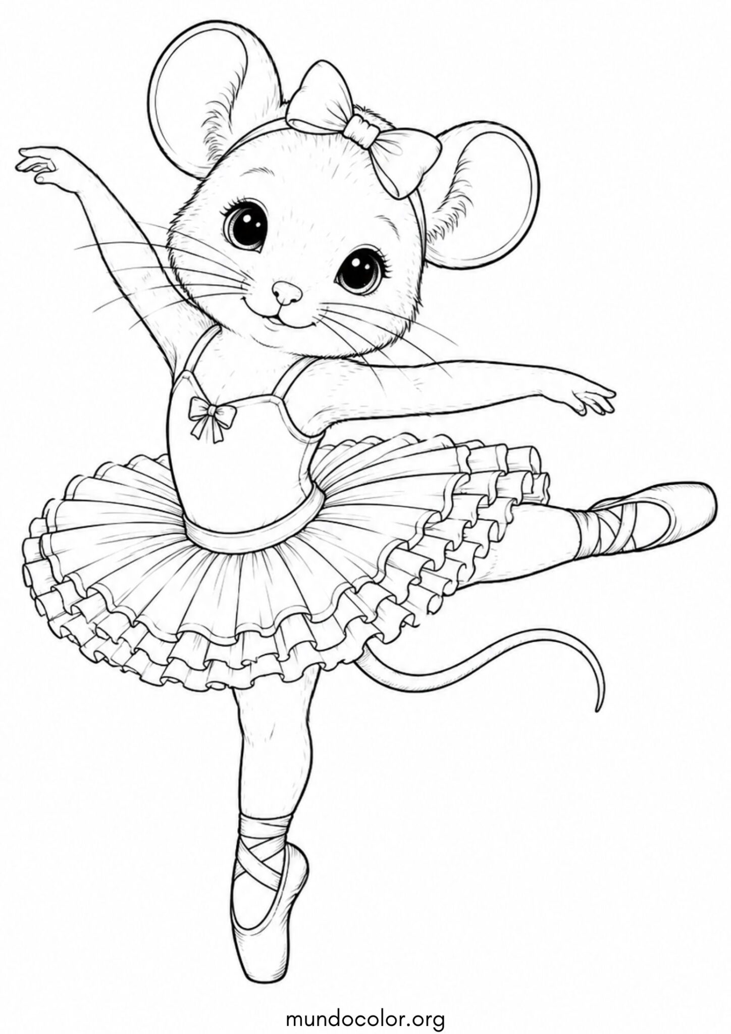 Dibujo de Ratón bailarina con tutú de ballet para colorear