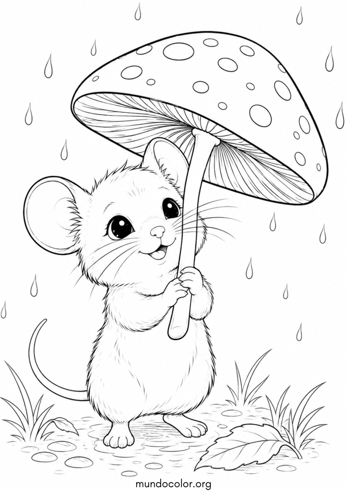 Dibujo de Ratón con un paraguas de seta para colorear