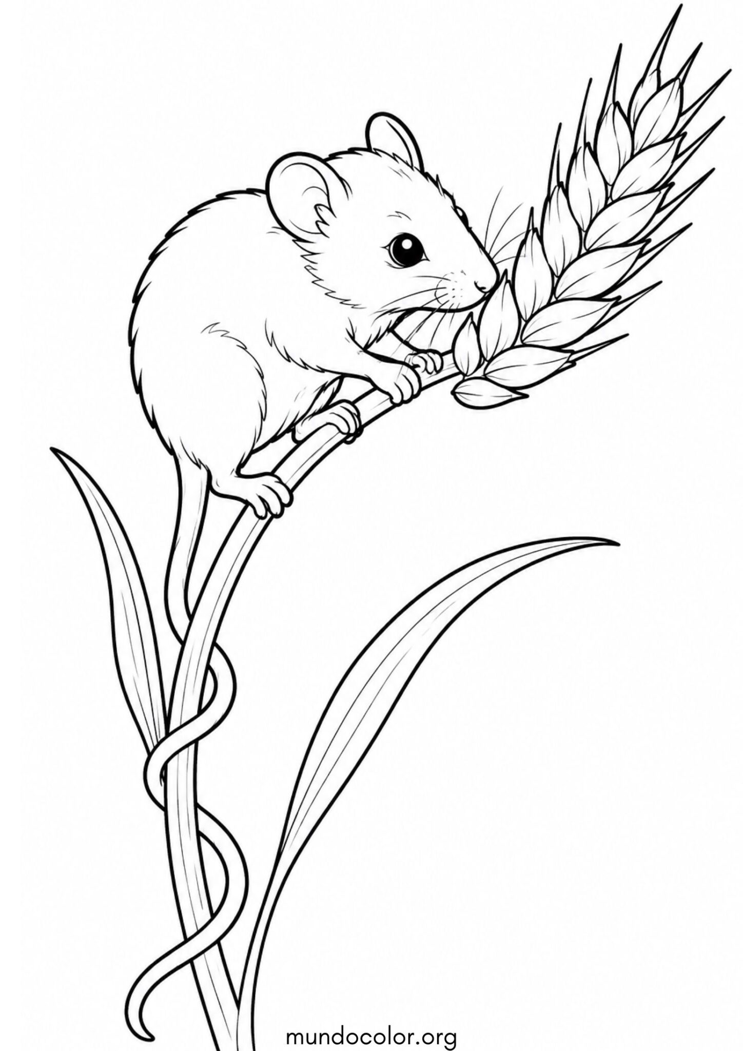 Dibujo de Ratón de campo sobre una espiga de trigo para colorear
