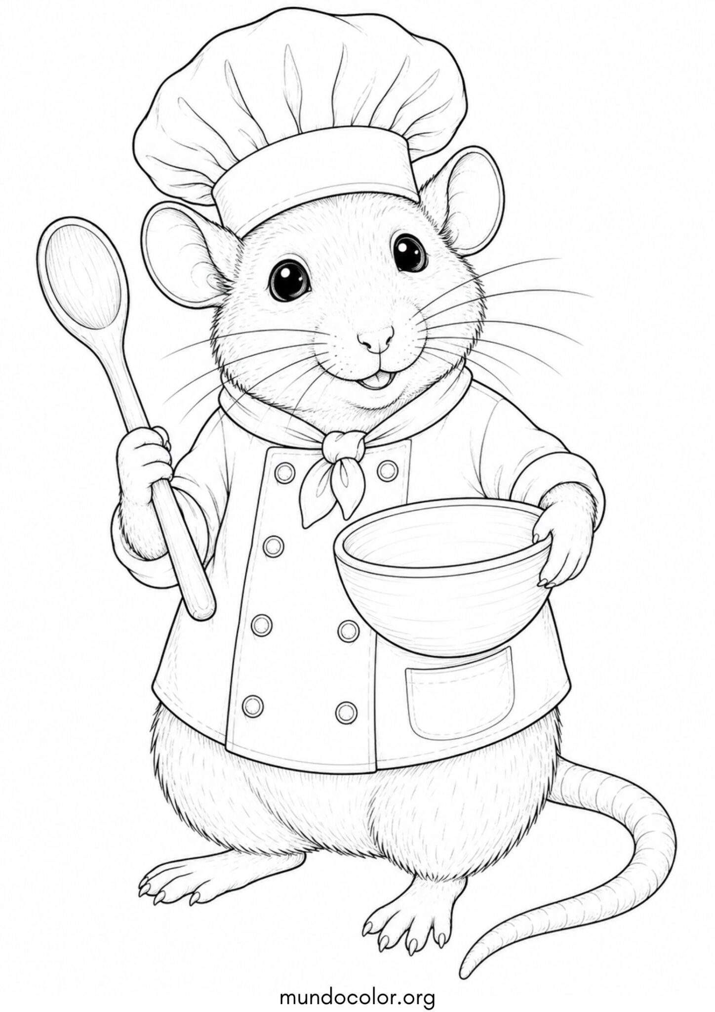 Dibujo de Rata cocinera con sombrero de chef para colorear