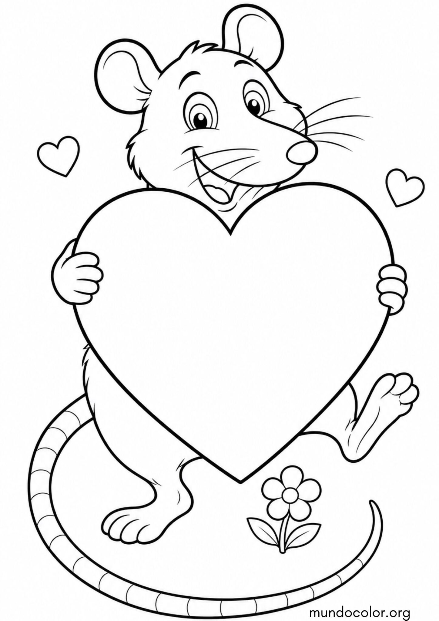 Dibujo de Rata con un corazón gigante para colorear