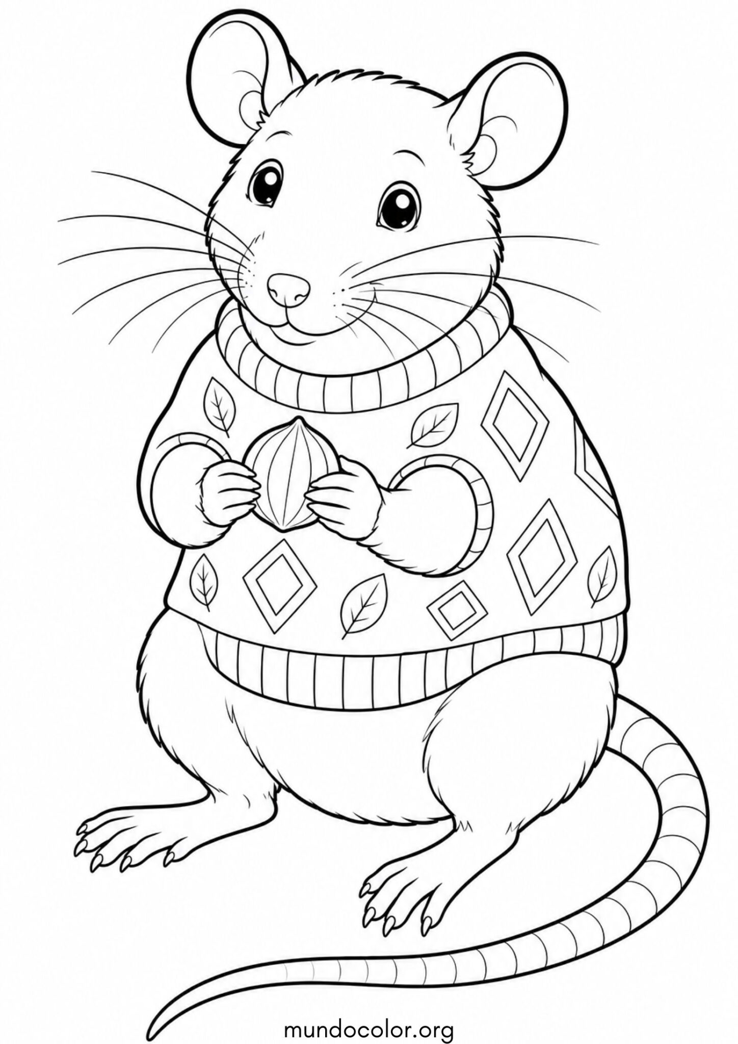 Dibujo de Rata con un jersey tejido (Rata con suéter) para colorear