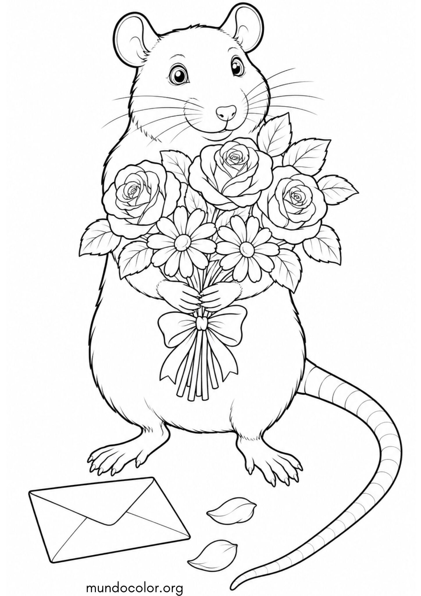 Dibujo de Rata con un ramo de flores para colorear