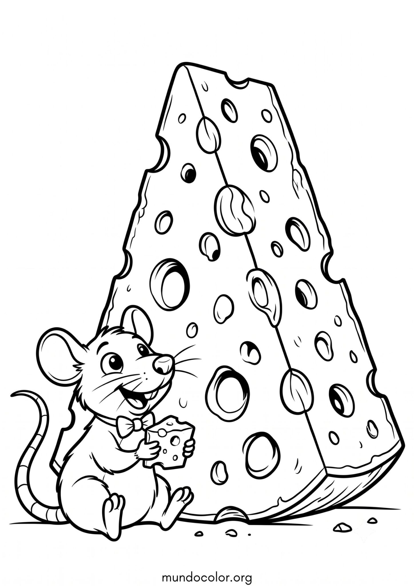 Dibujo de Rata con un trozo gigante de queso para colorear