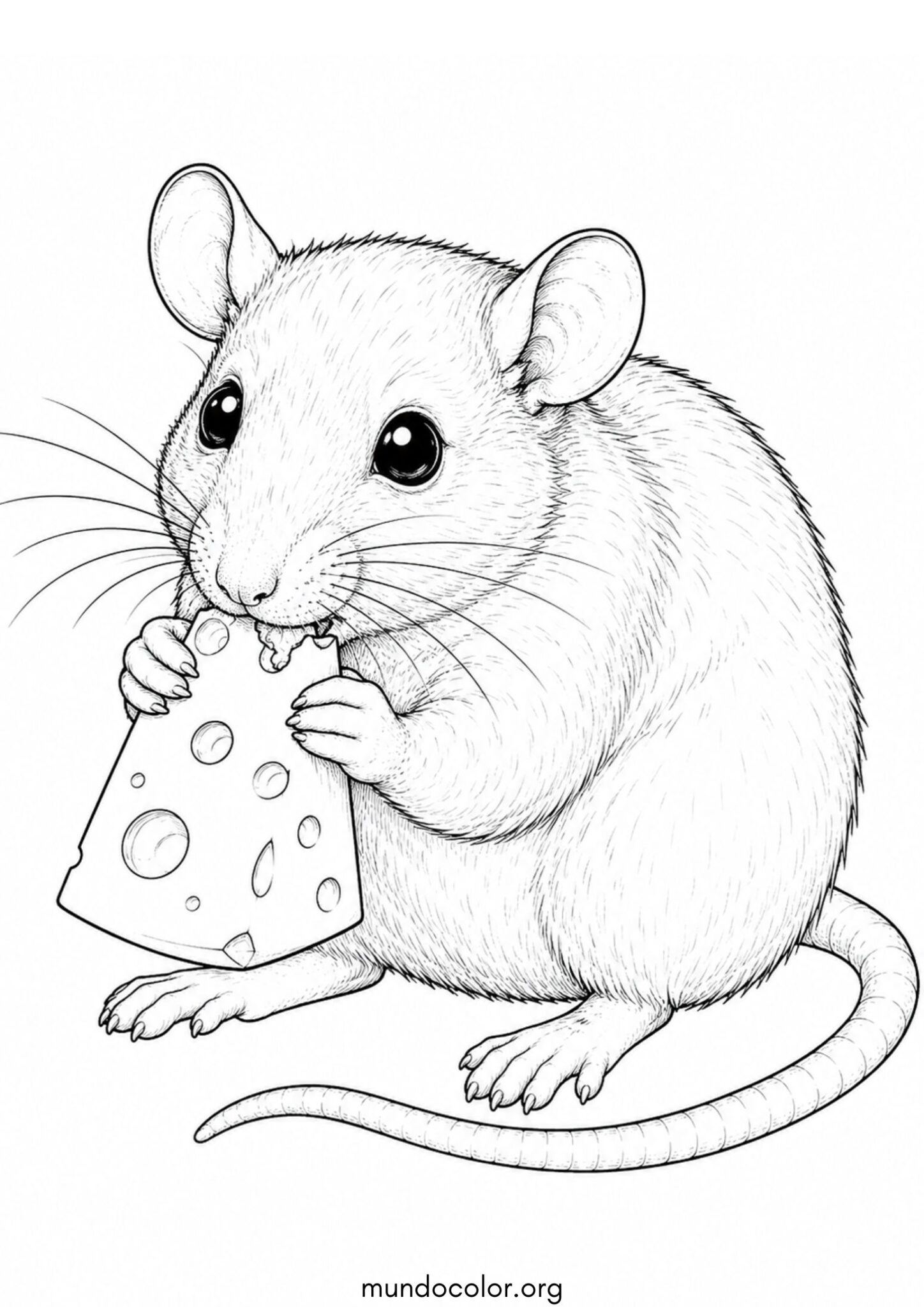 Dibujo de Rata de mascota comiendo queso para colorear