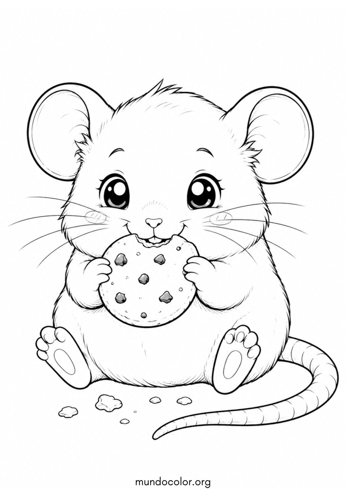 Dibujo de Rata kawaii comiendo una galleta para colorear