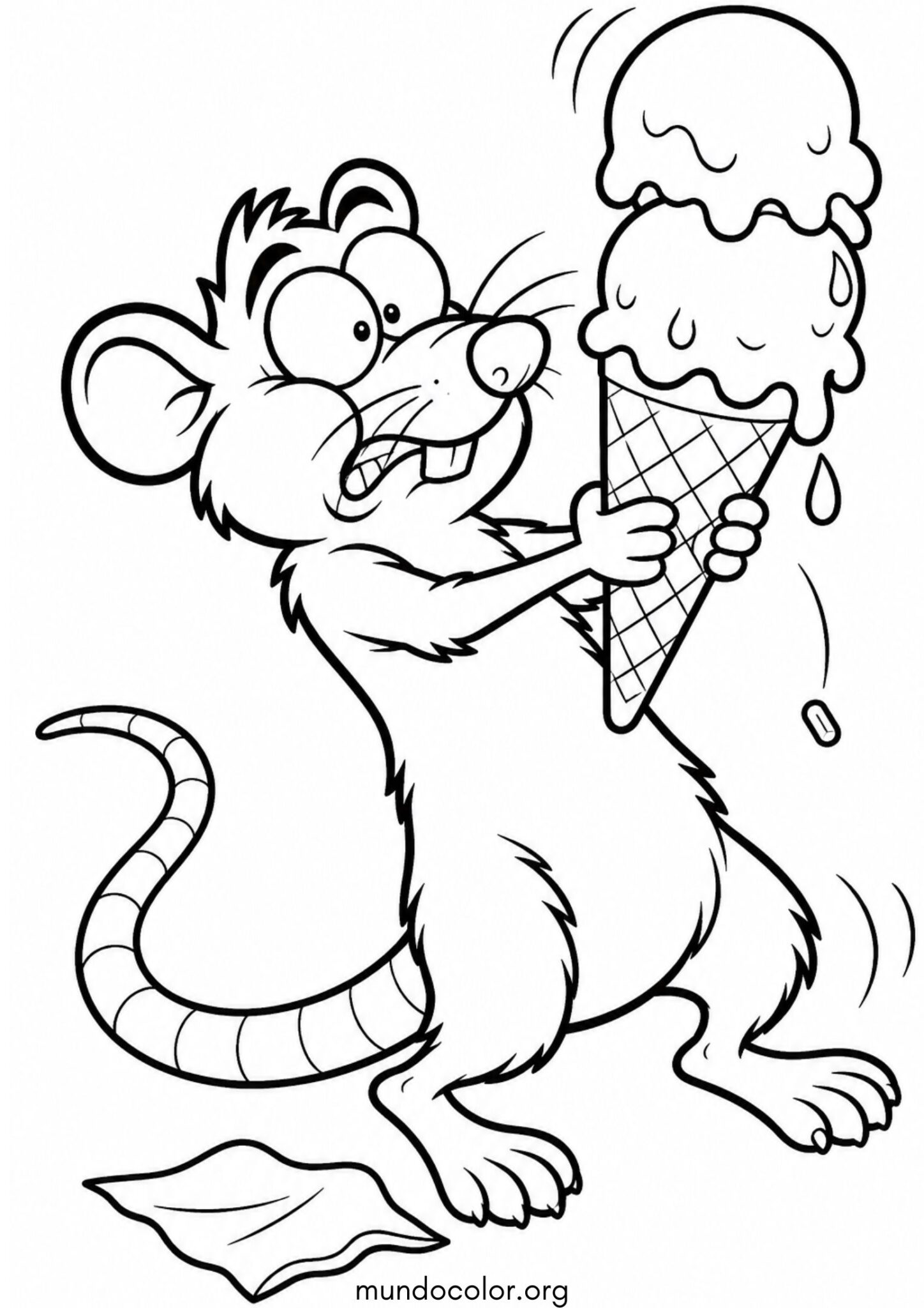 Dibujo de Rata tomando un helado de cono para colorear
