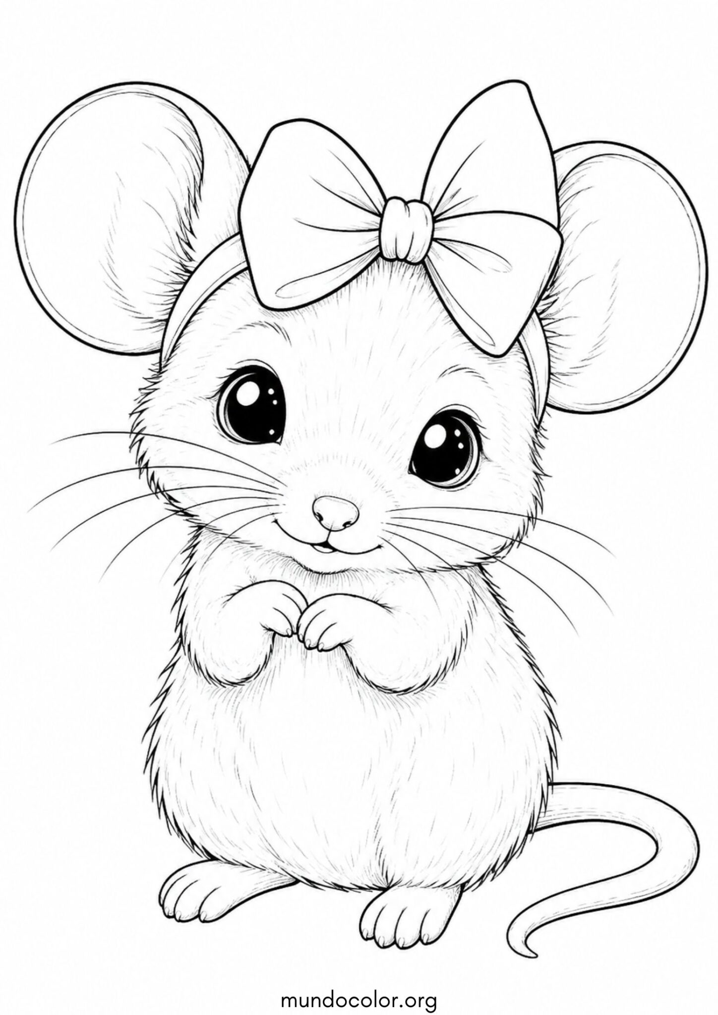Dibujo de Ratoncita con un lazo en la cabeza para colorear