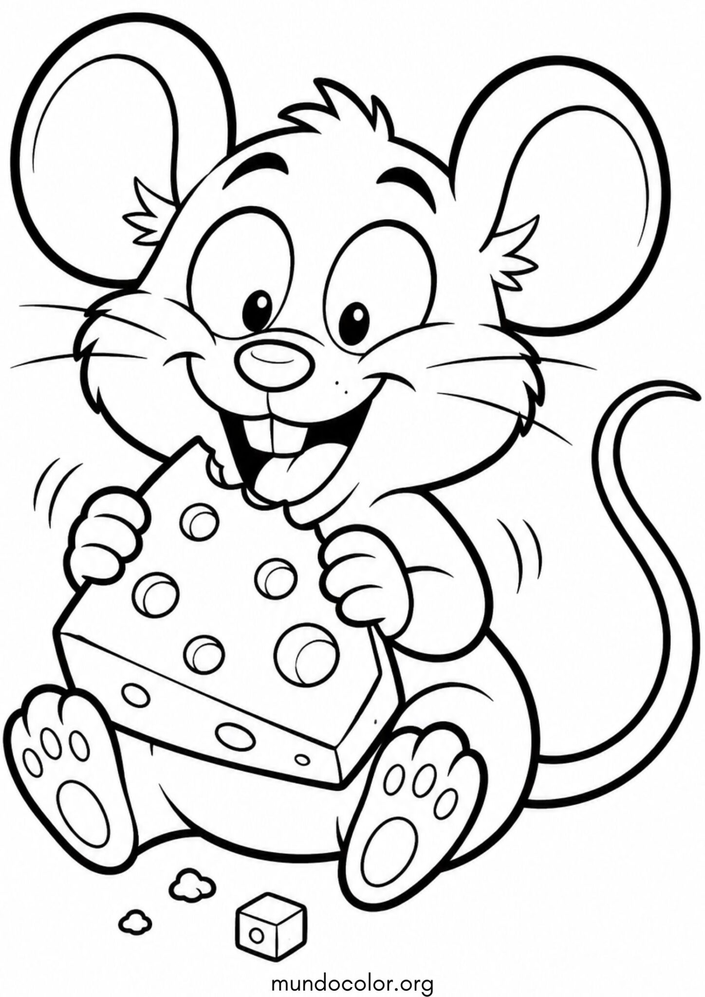 Dibujo de Ratoncito comiendo queso feliz para colorear