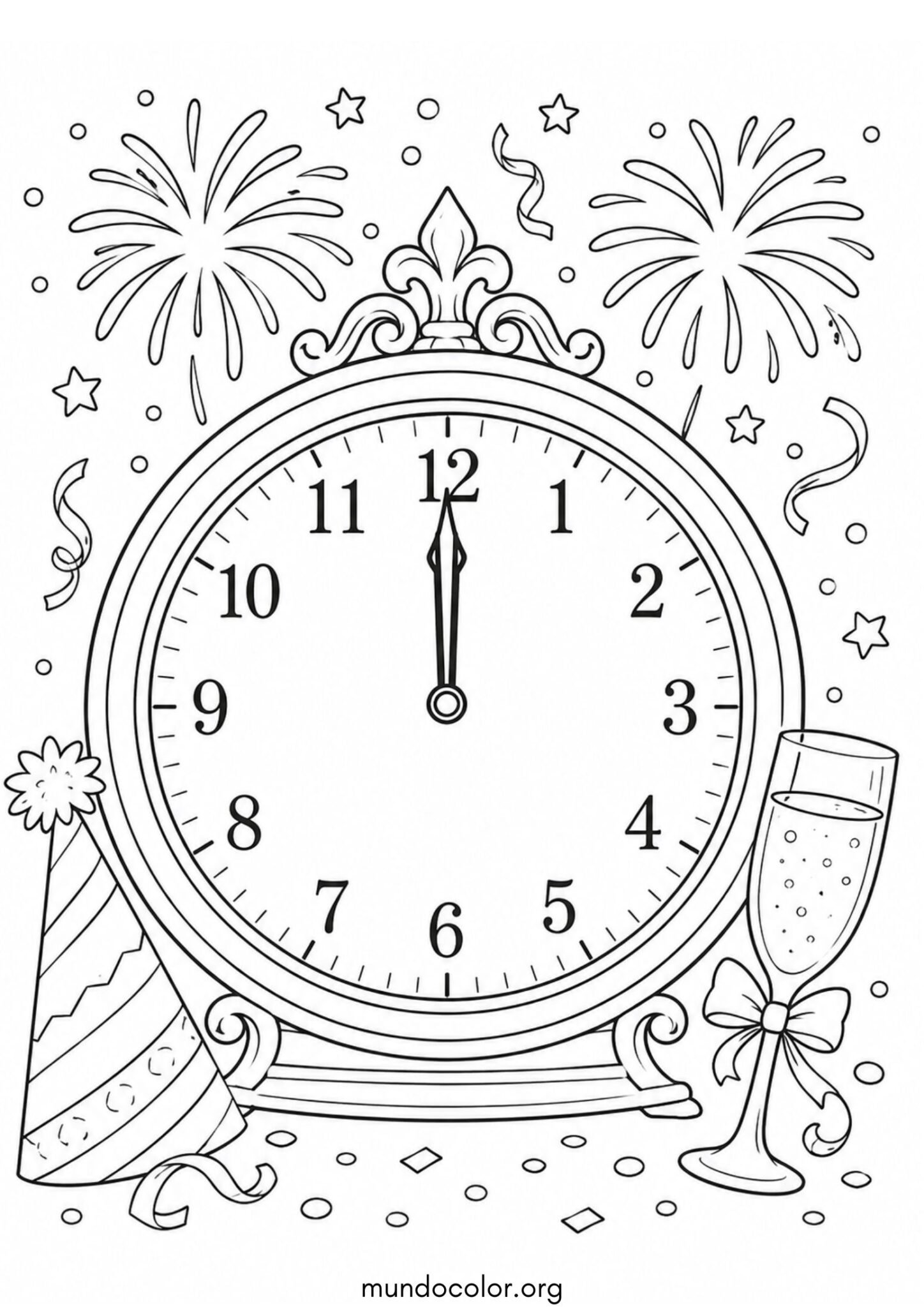 Dibujo de Reloj marcando las medianoche para colorear