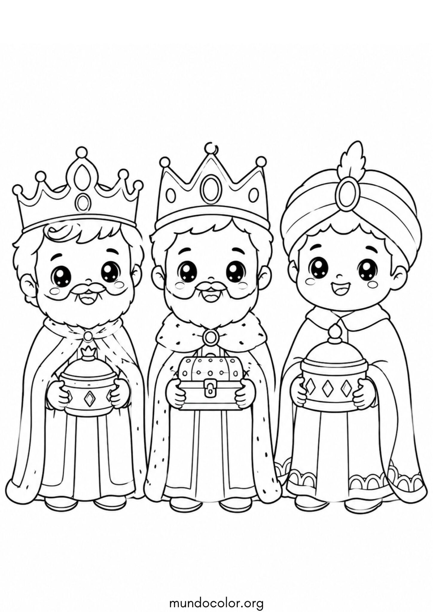 Dibujo de Reyes Magos kawaii muy tiernos para imprimir Dibujo de Reyes Magos kawaii muy tiernos para colorear
