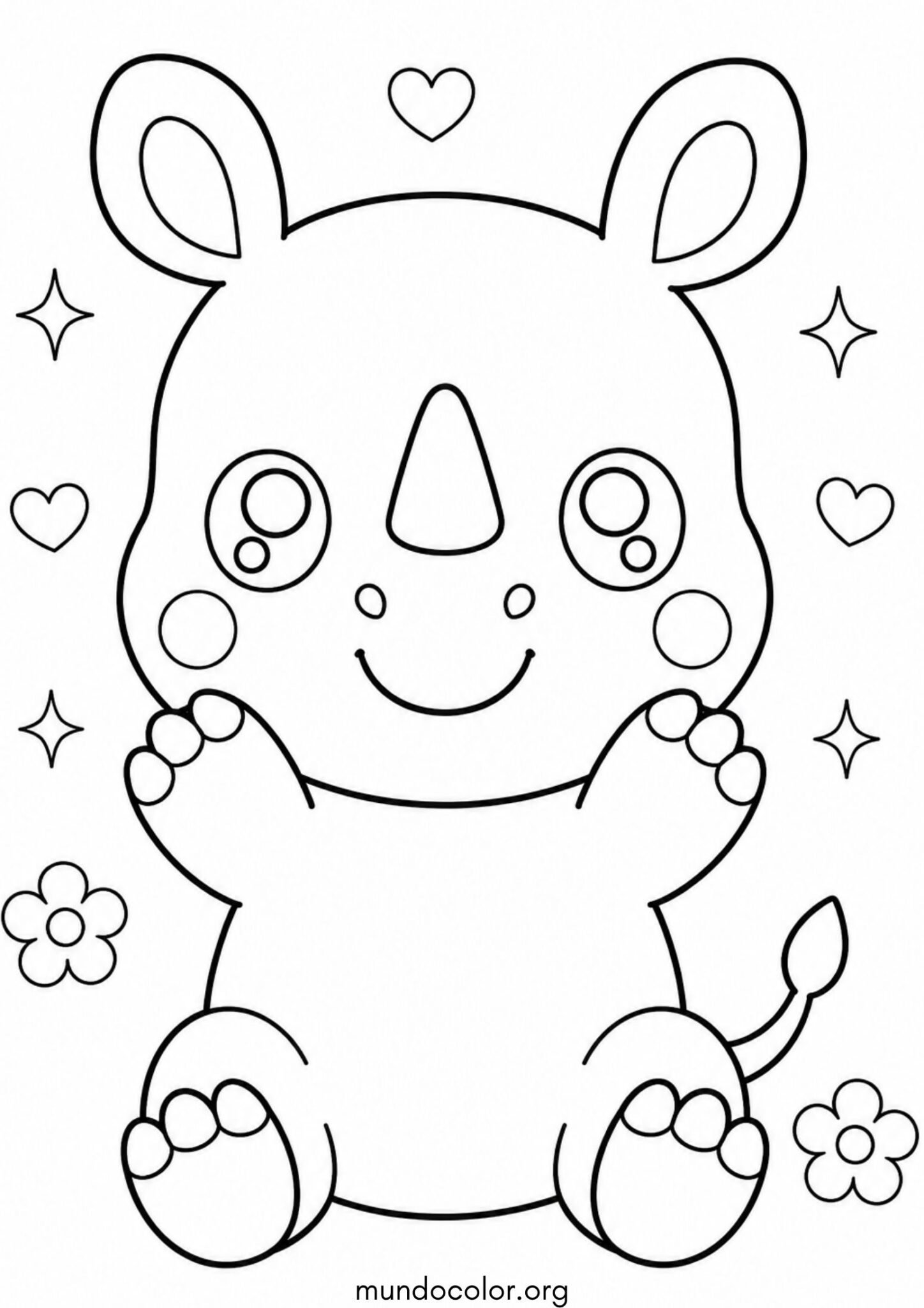 Dibujo de Rinoceronte bebé tierno y gordito estilo kawaii para imprimir Dibujo de Rinoceronte bebé tierno y gordito estilo kawaii para colorear