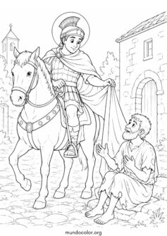 San Martín a caballo compartiendo su capa con el mendigo