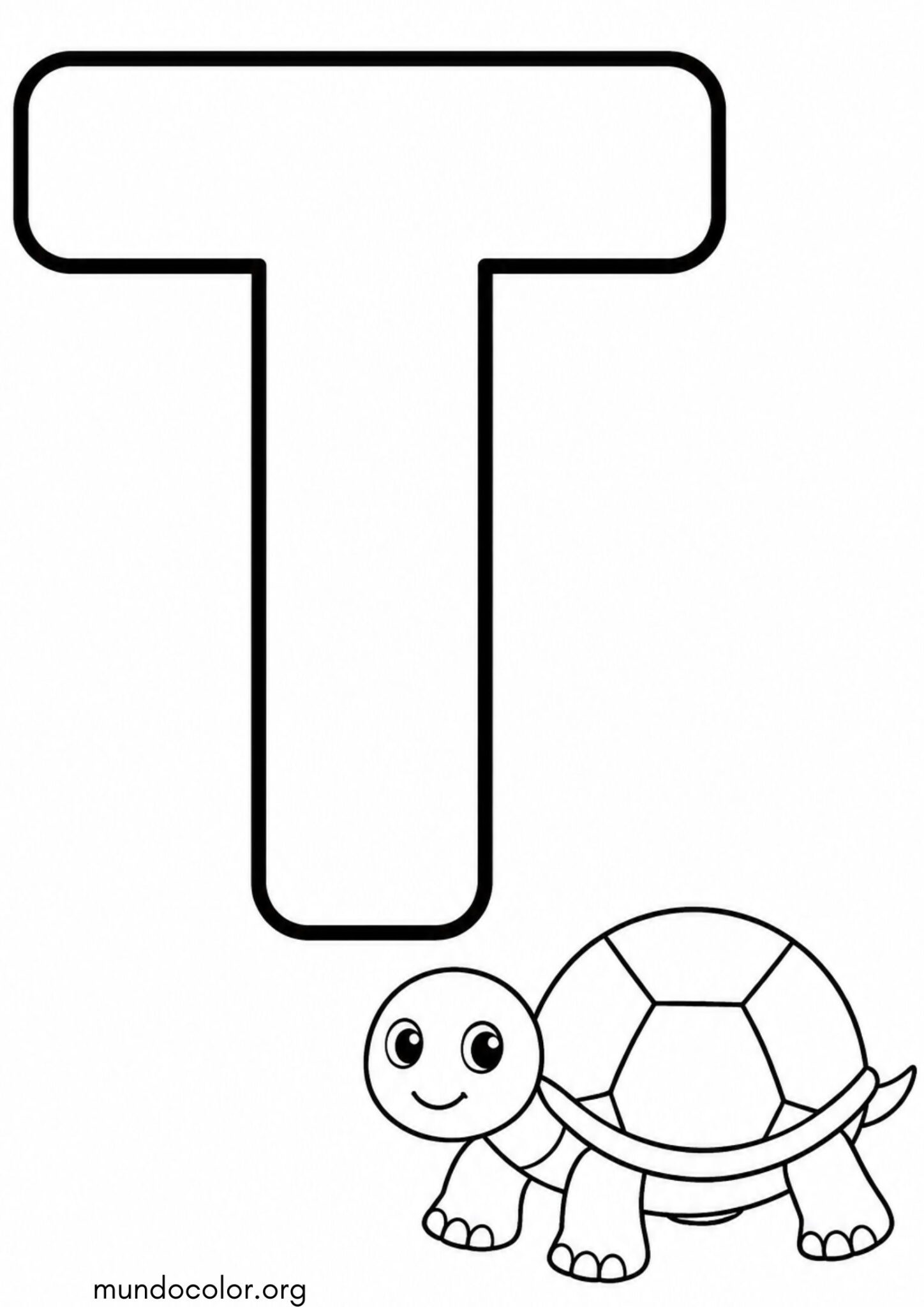 Dibujo de T — Tortuga (Letras del alfabeto español) para colorear