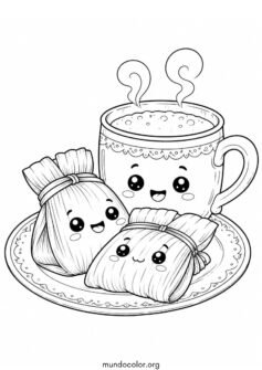 Día de la Candelaria y Tamales – Tamales felices y taza de atole caliente estilo kawaii