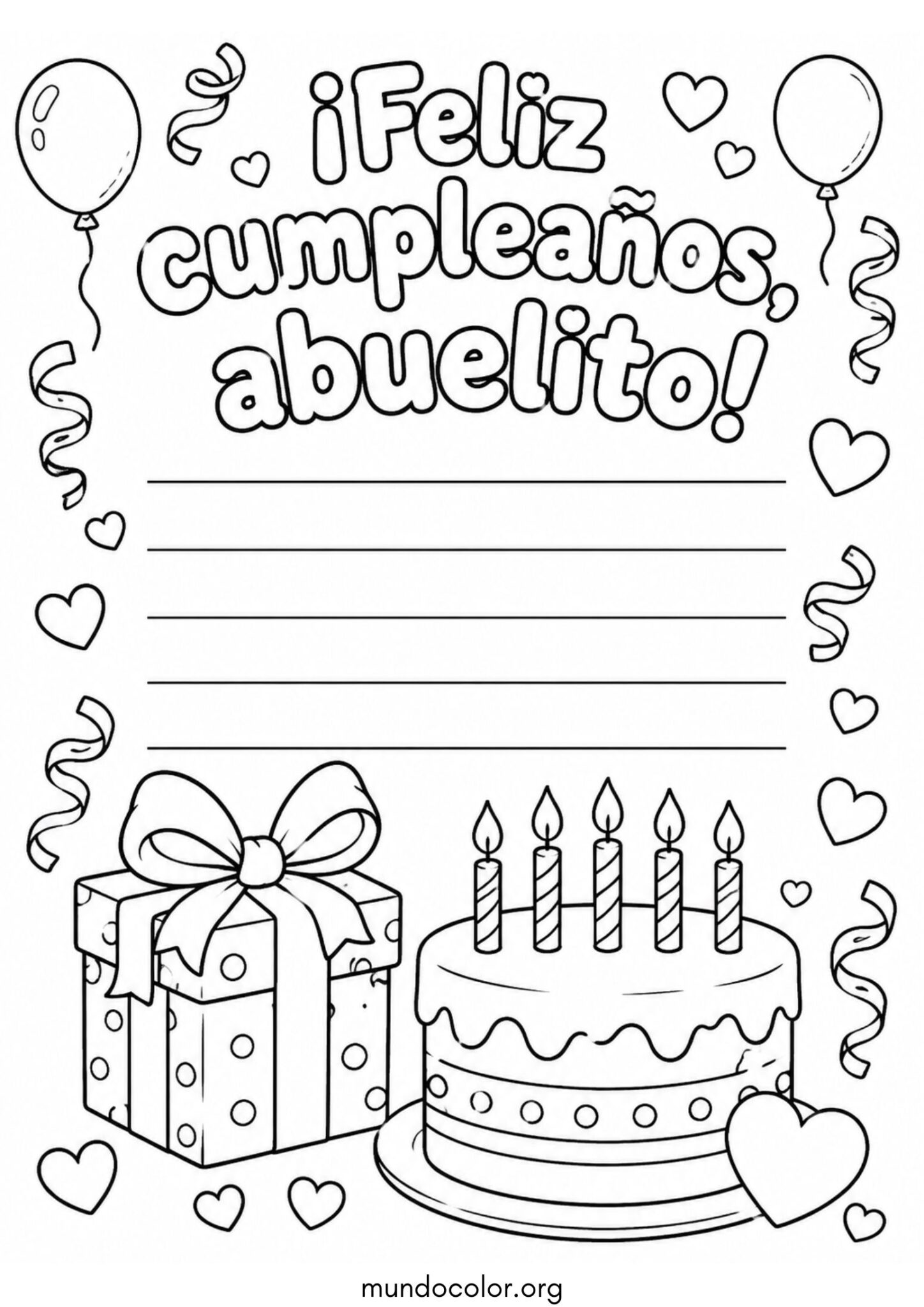 Dibujo de Tarjeta de ¡Feliz Cumpleaños Abuelo para colorear
