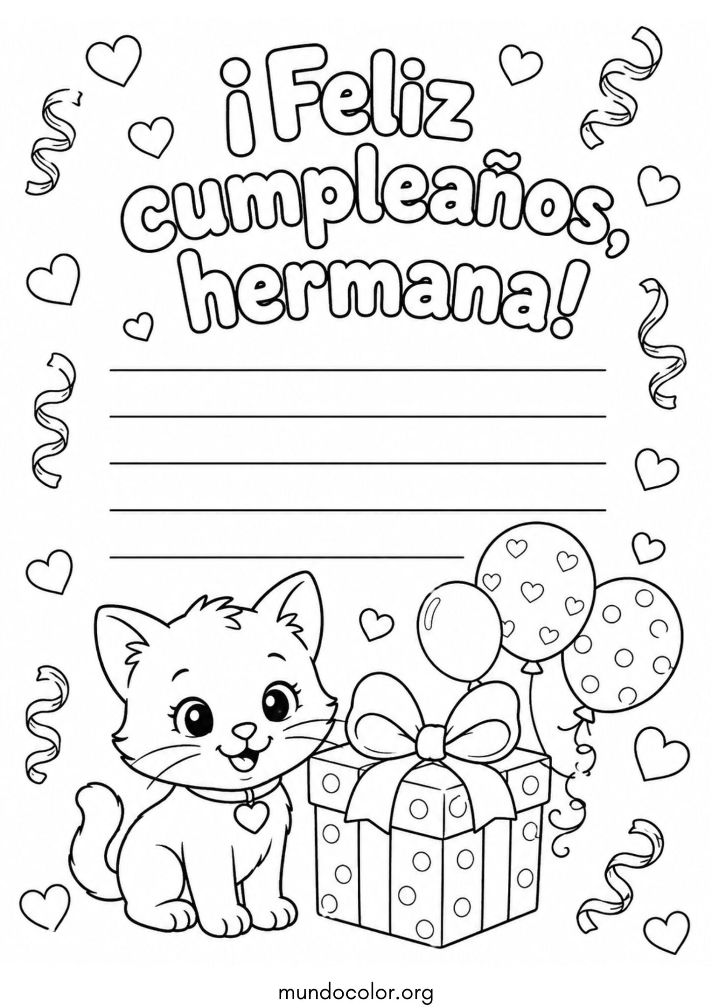 Dibujo de Tarjeta de ¡Feliz Cumpleaños Hermana! para colorear
