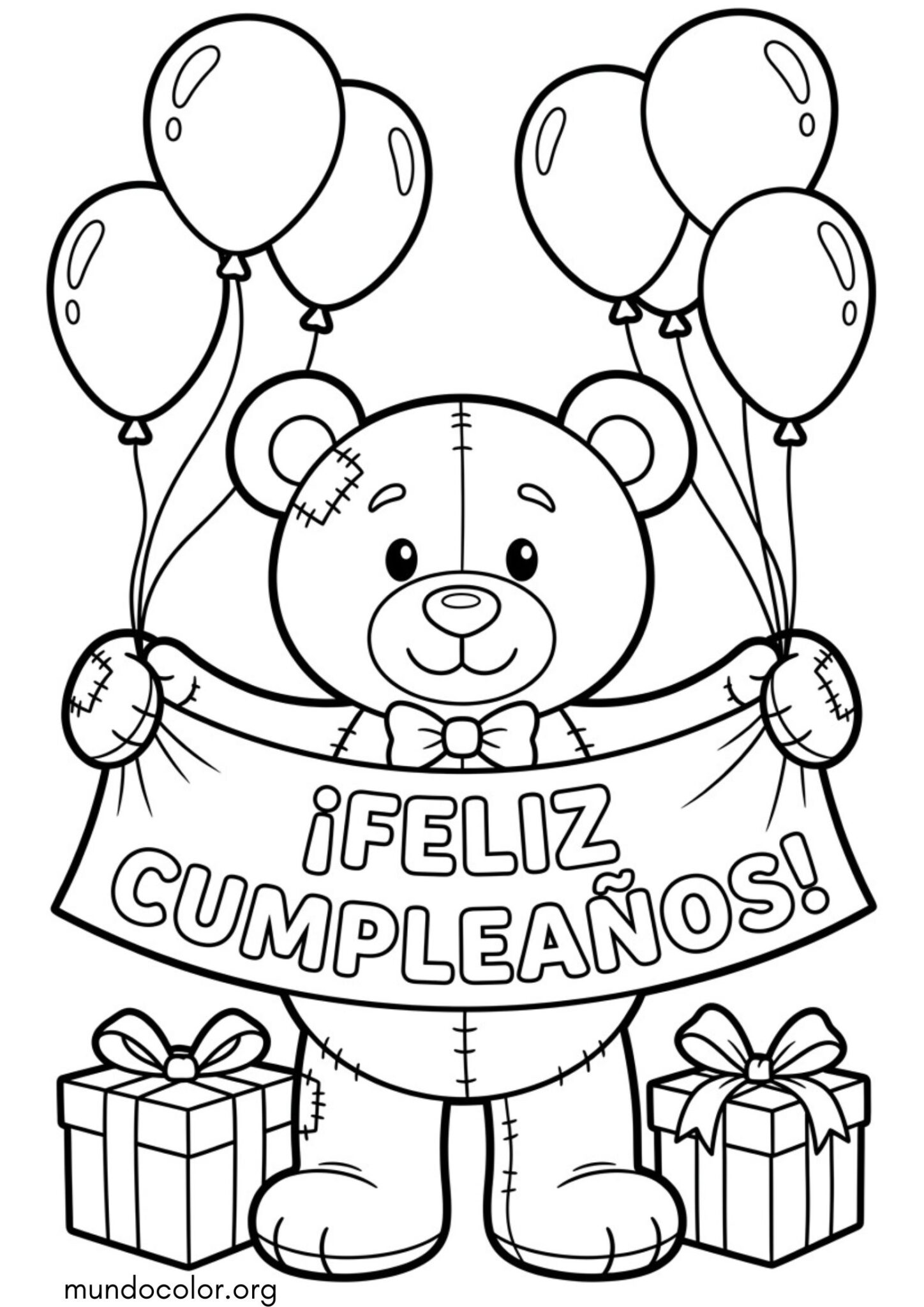 Dibujo de Tarjeta de cumpleaños para colorear con osito para colorear