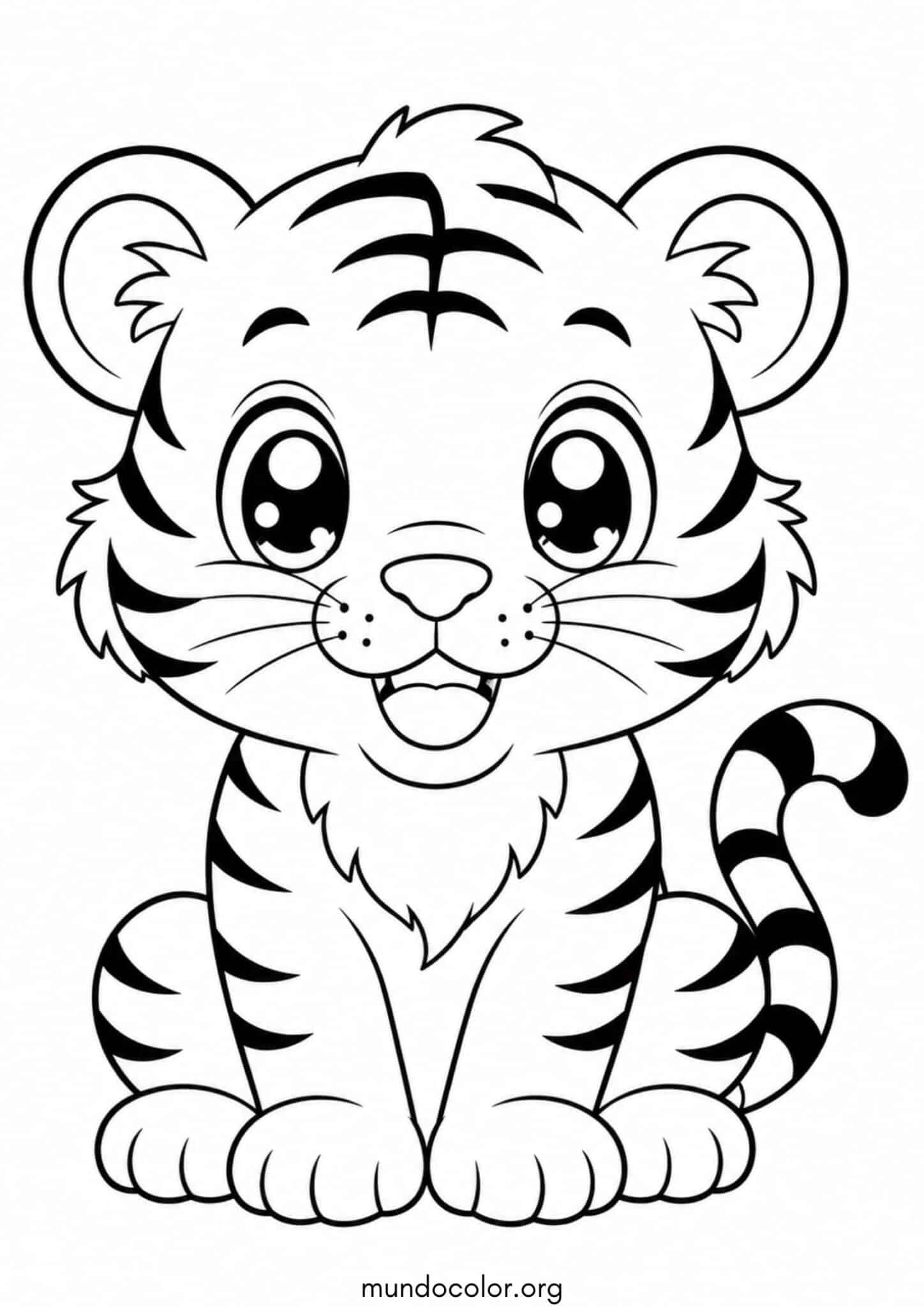 Dibujo de 🐅 Tigre kawaii del horóscopo chino para colorear