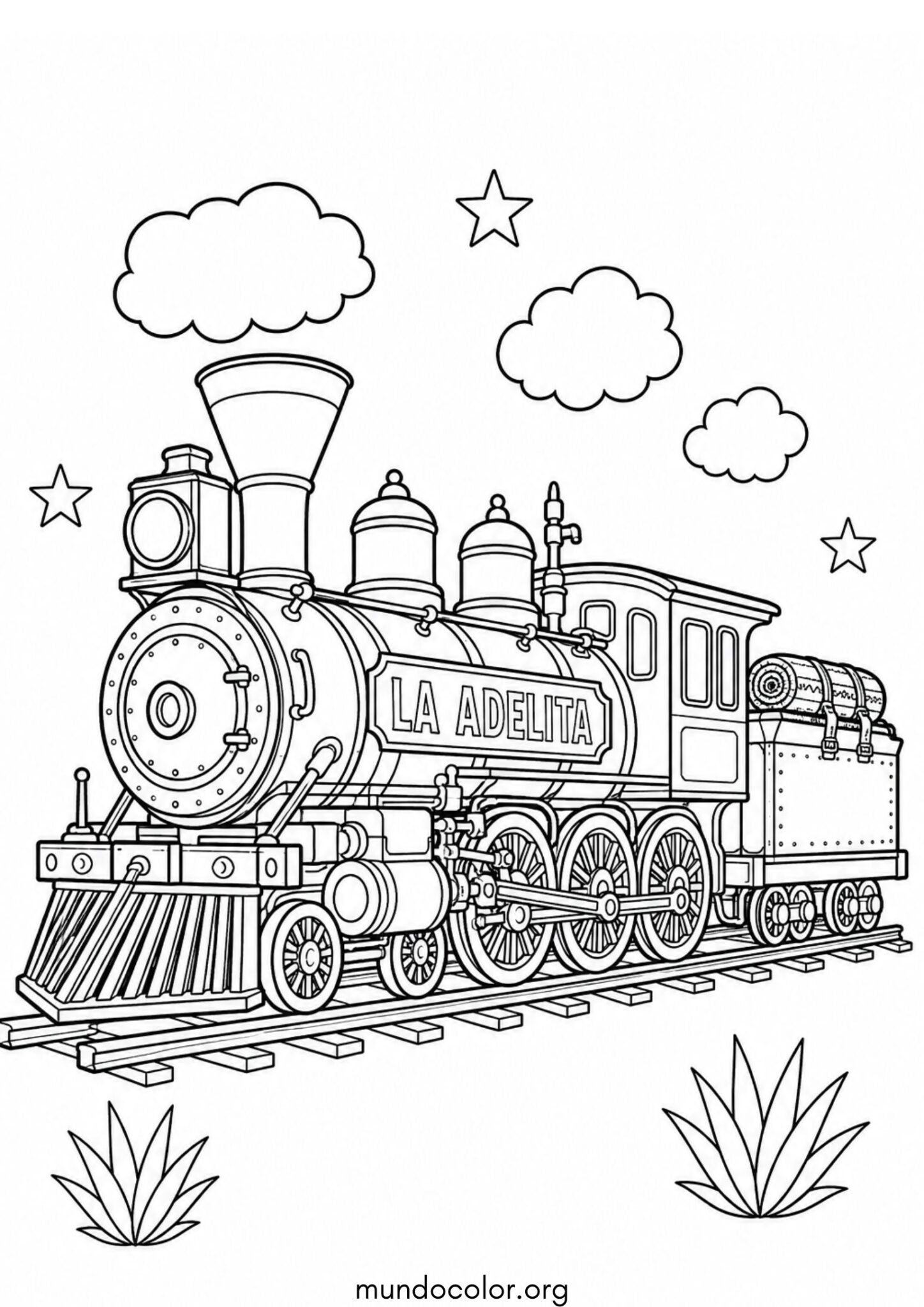 Dibujo de Día de la Revolución Mexicana – Tren revolucionario «La Adelita» / Locomotora de vapor para colorear