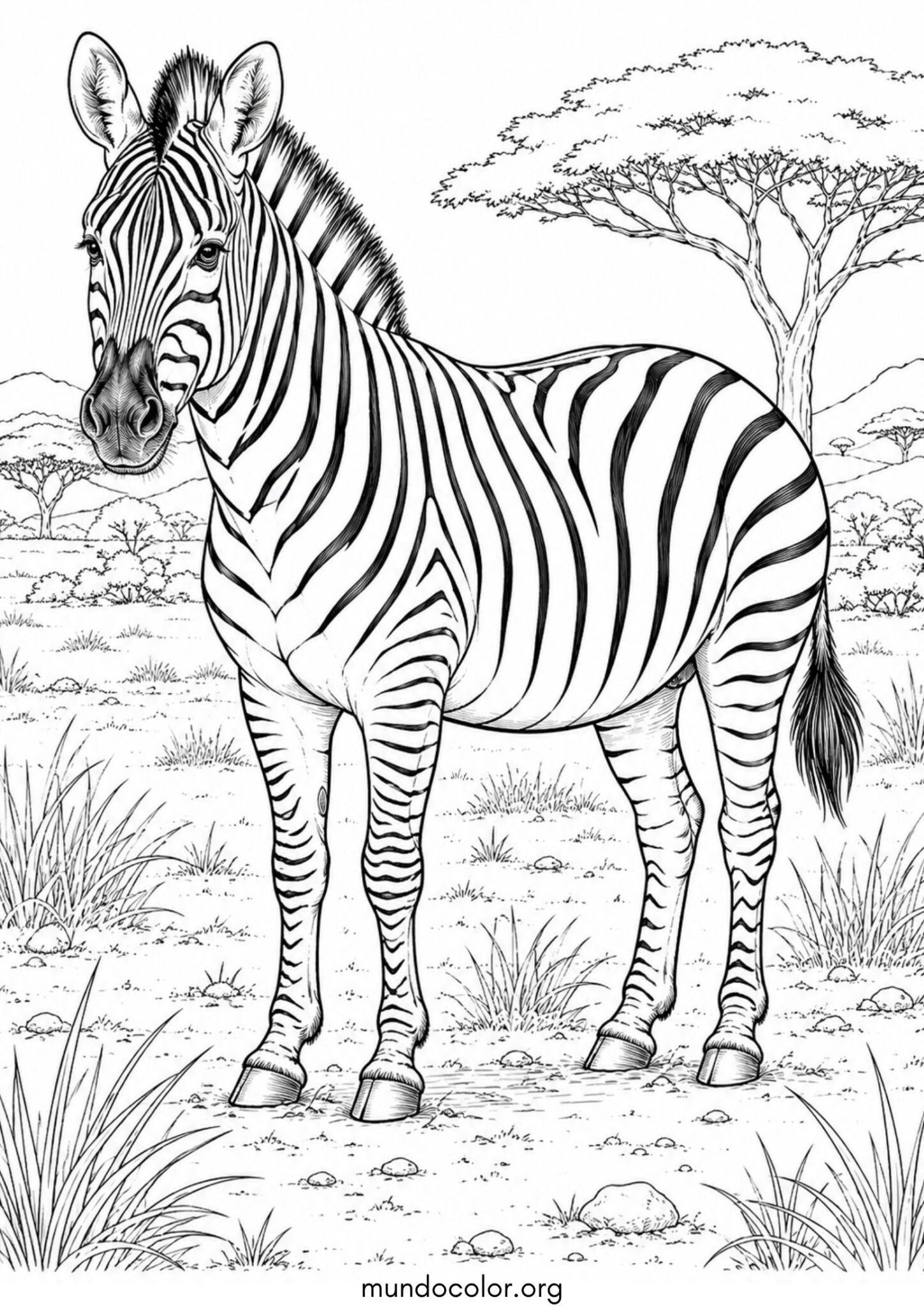 Dibujo de Una cebra realista en la sabana africana para colorear