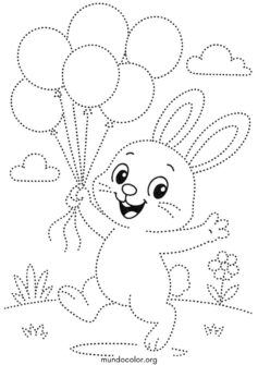 Unir los puntos – Conejito con globos