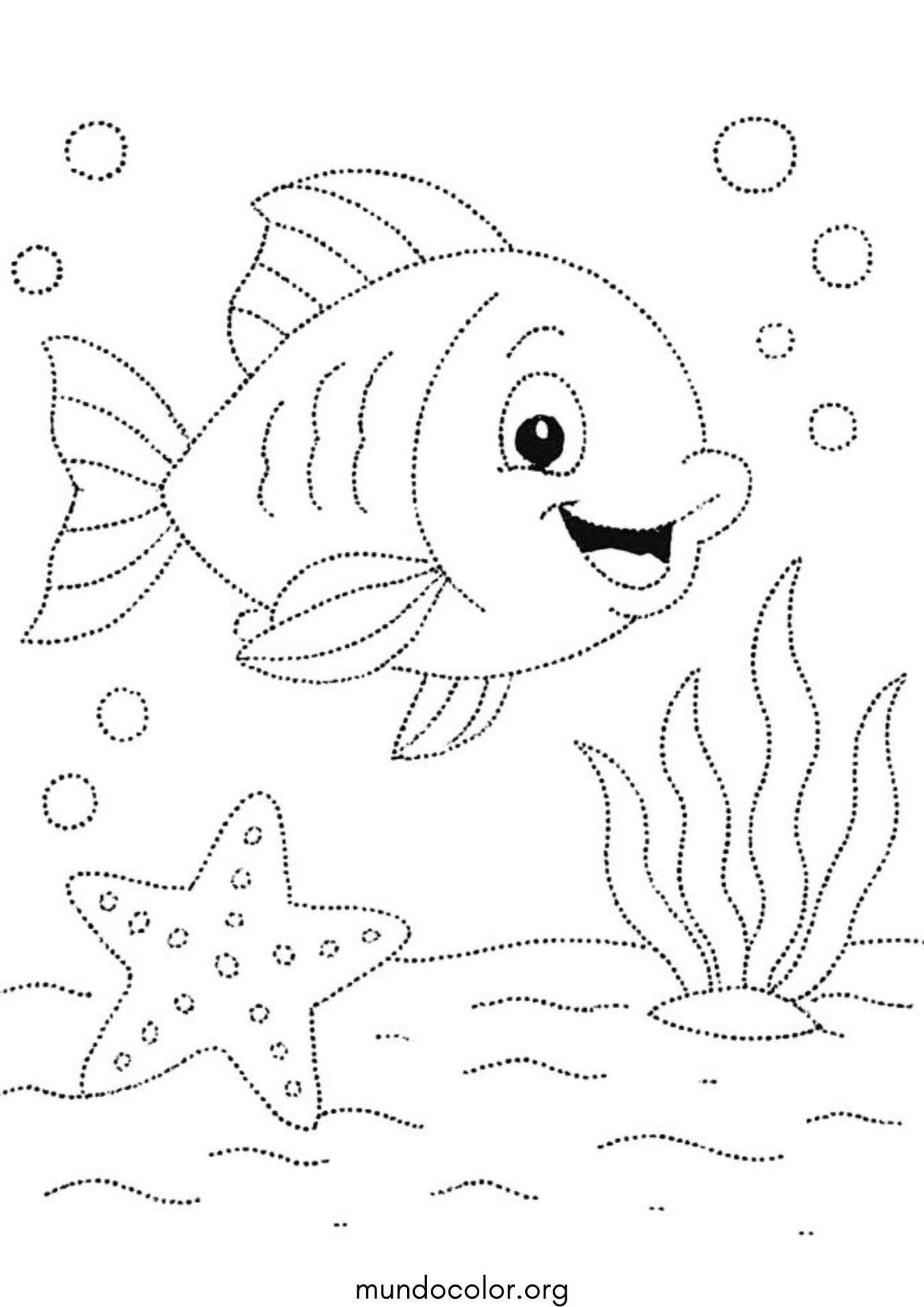 Unir los puntos – Pez para imprimir y pintar Dibujo de Unir los puntos – Pez para colorear