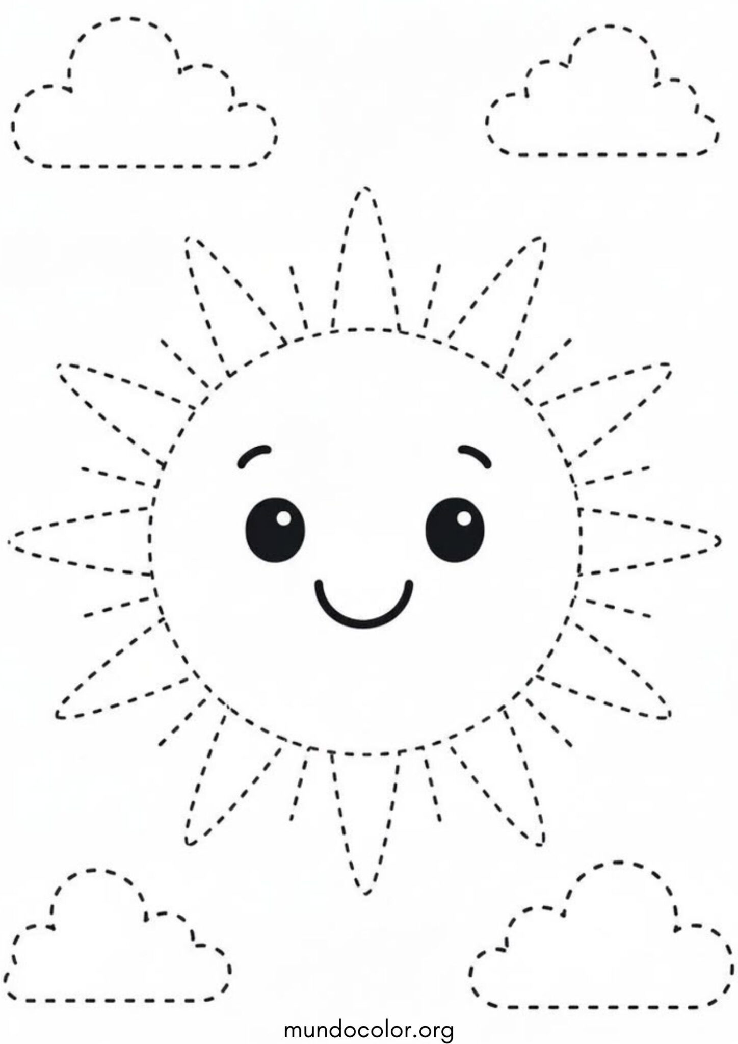 Dibujo de Unir los puntos – Sol y nubes para colorear