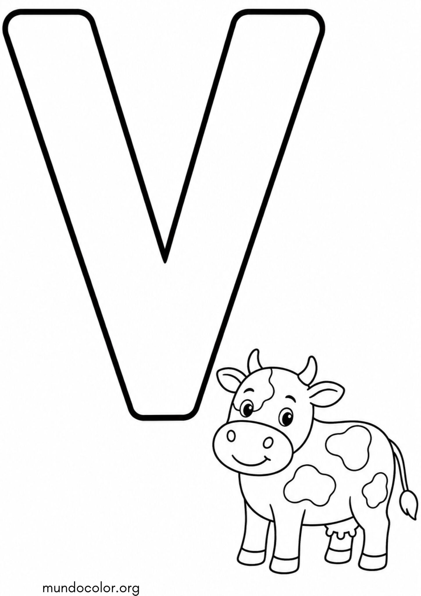 Dibujo de V — Vaca (Letras del alfabeto español) para colorear