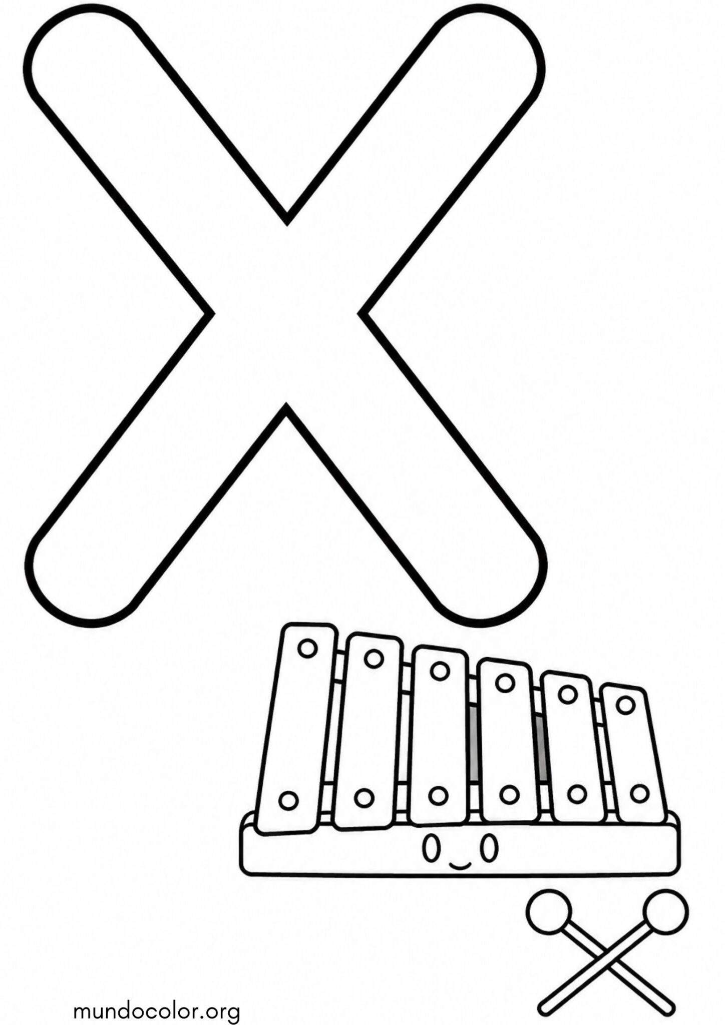 Dibujo de X — Xilófono (Letras del alfabeto español) para colorear