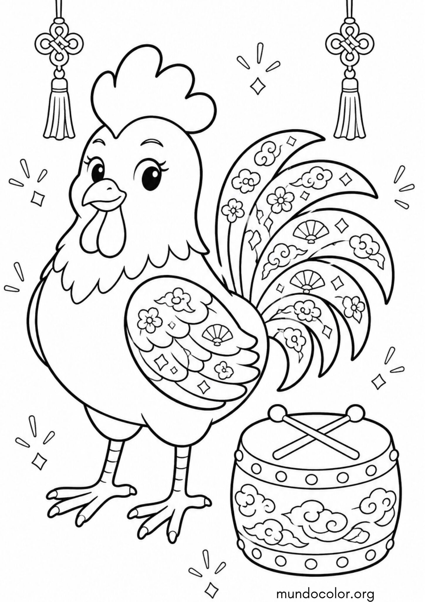 Dibujo de 🐓 Gallo kawaii del horóscopo chino para colorear