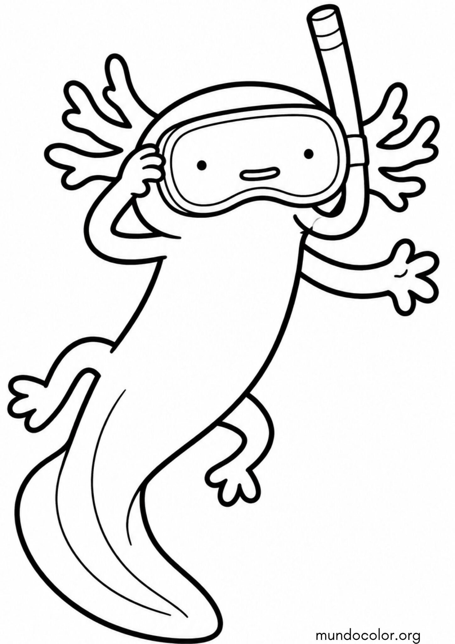Dibujo de Ajolote con gafas de buceo y tubo de respirar para colorear