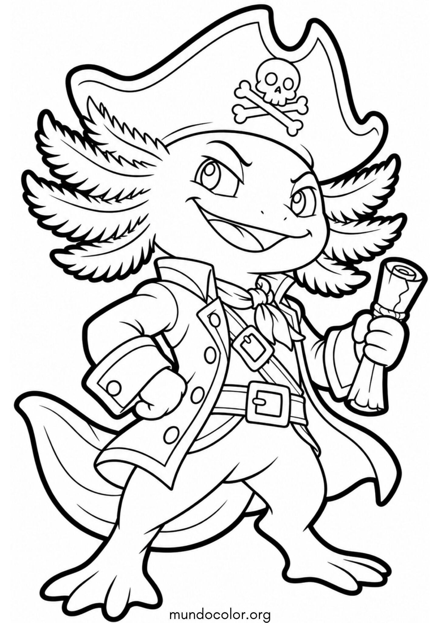 Dibujo de Ajolote pirata con sombrero para colorear