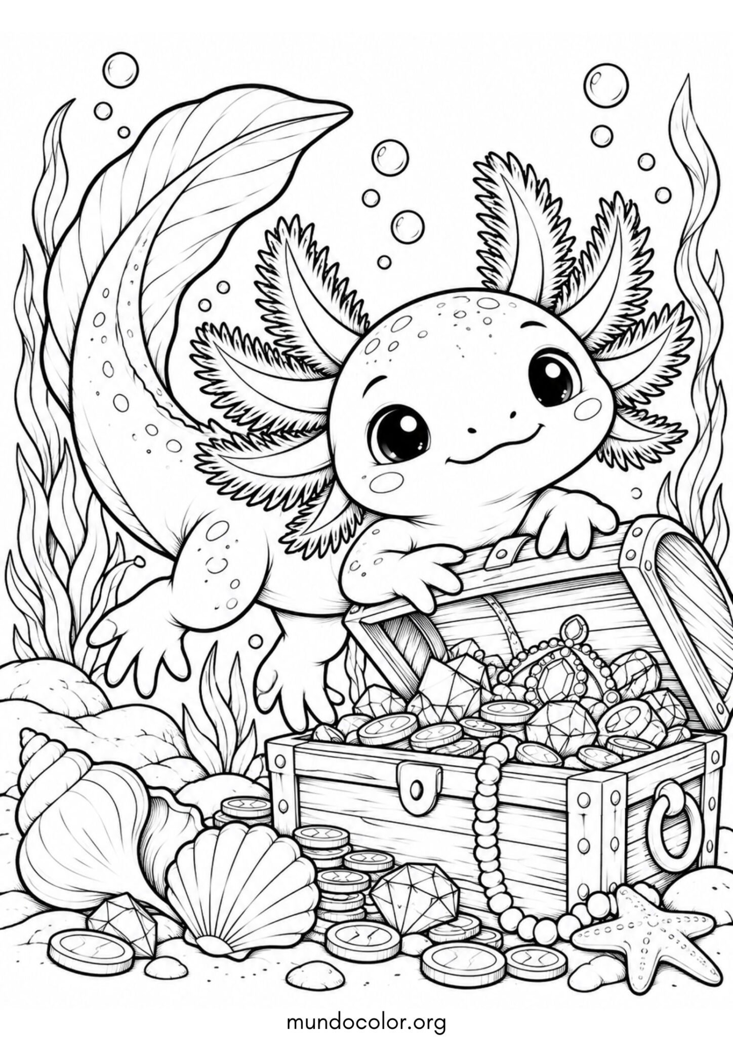 Ajolote y el tesoro para imprimir y pintar Dibujo de Ajolote y el tesoro para colorear