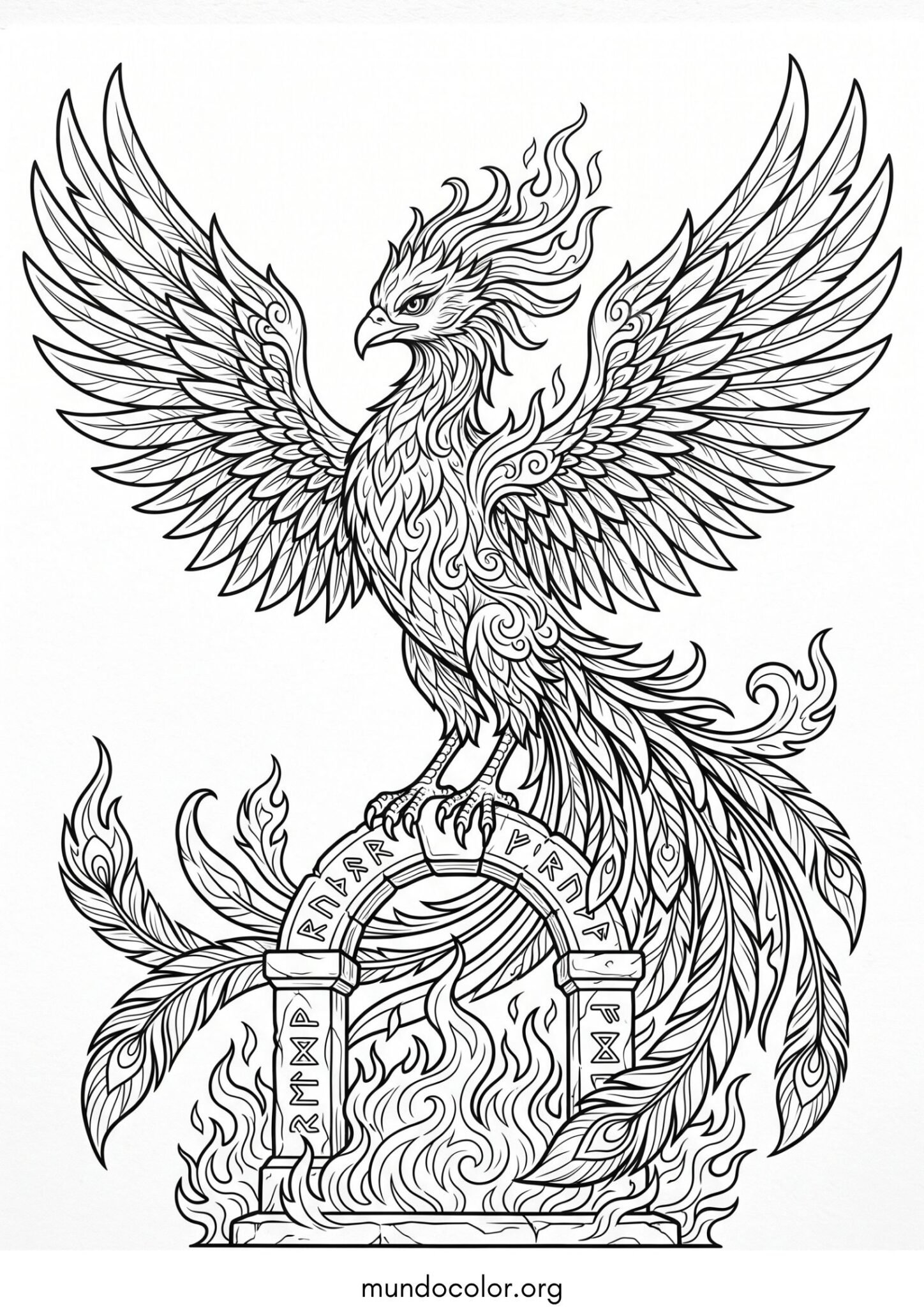 Dibujo de Ave Fénix fantástica para colorear