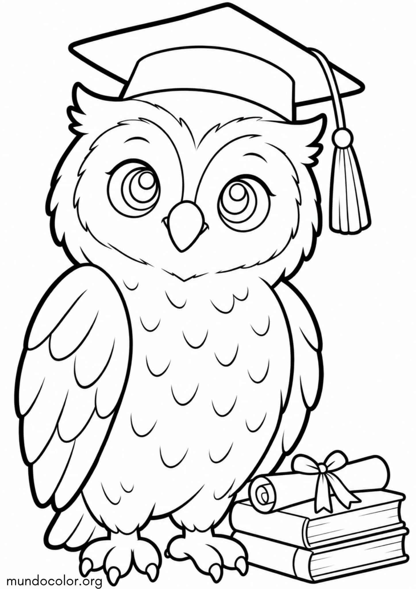 Dibujo de Búho con birrete de graduación para colorear