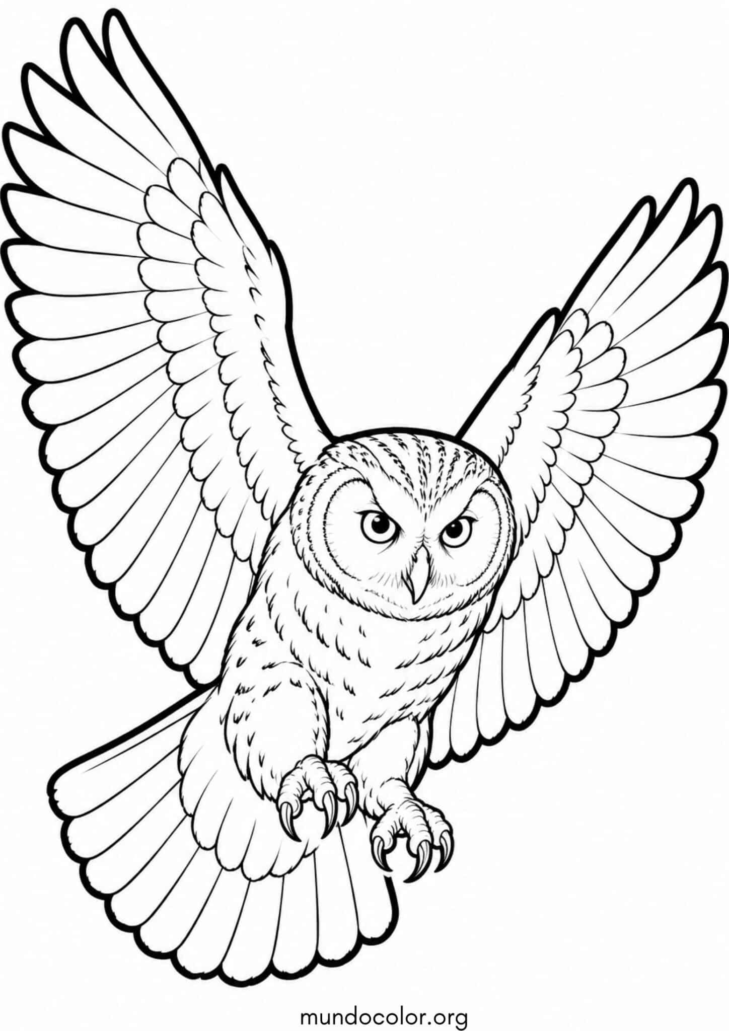 Dibujo de Búho en pleno vuelo para colorear